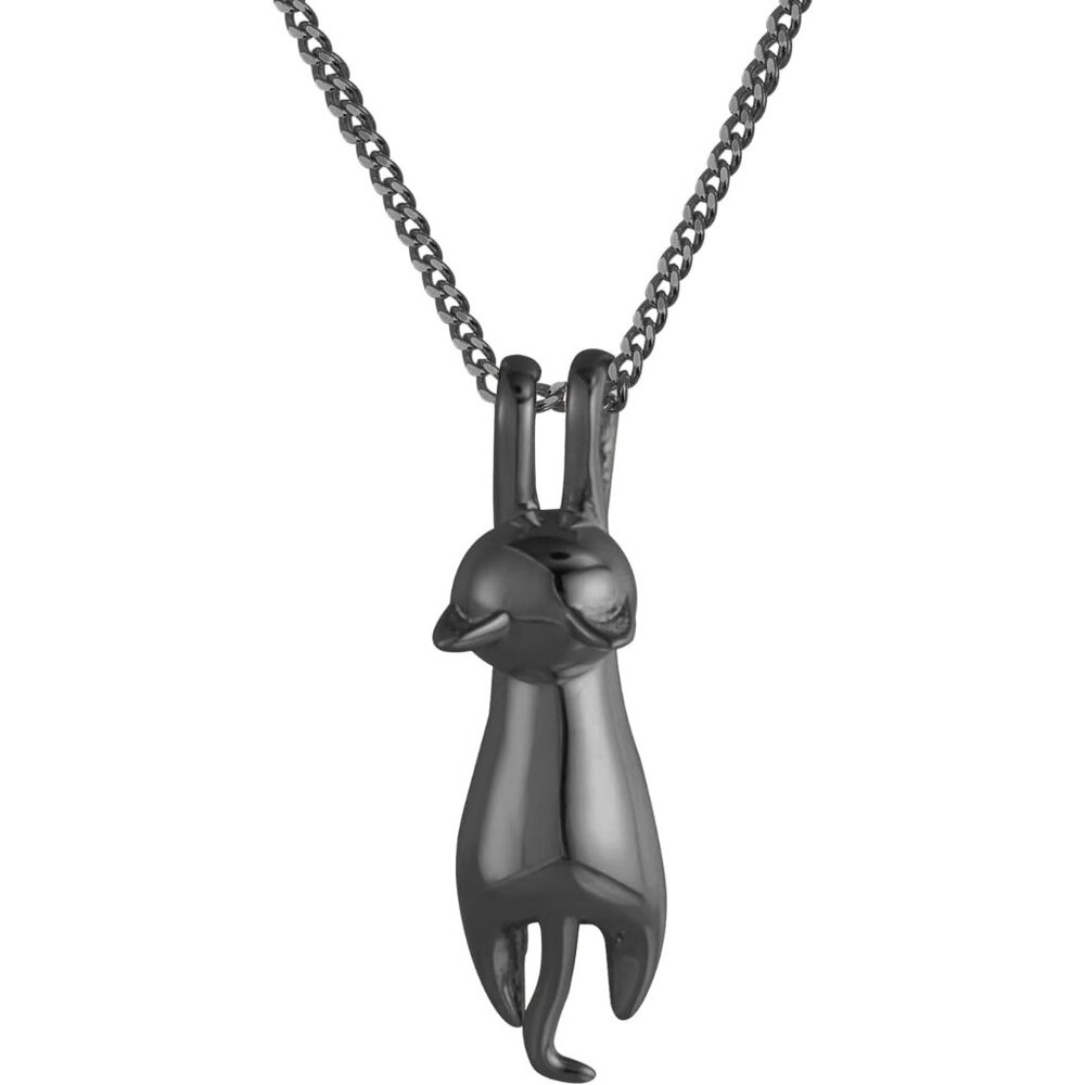 Women's Sterling Black Plated Charm Pendant Dainty Choker Tennis Cat Necklace